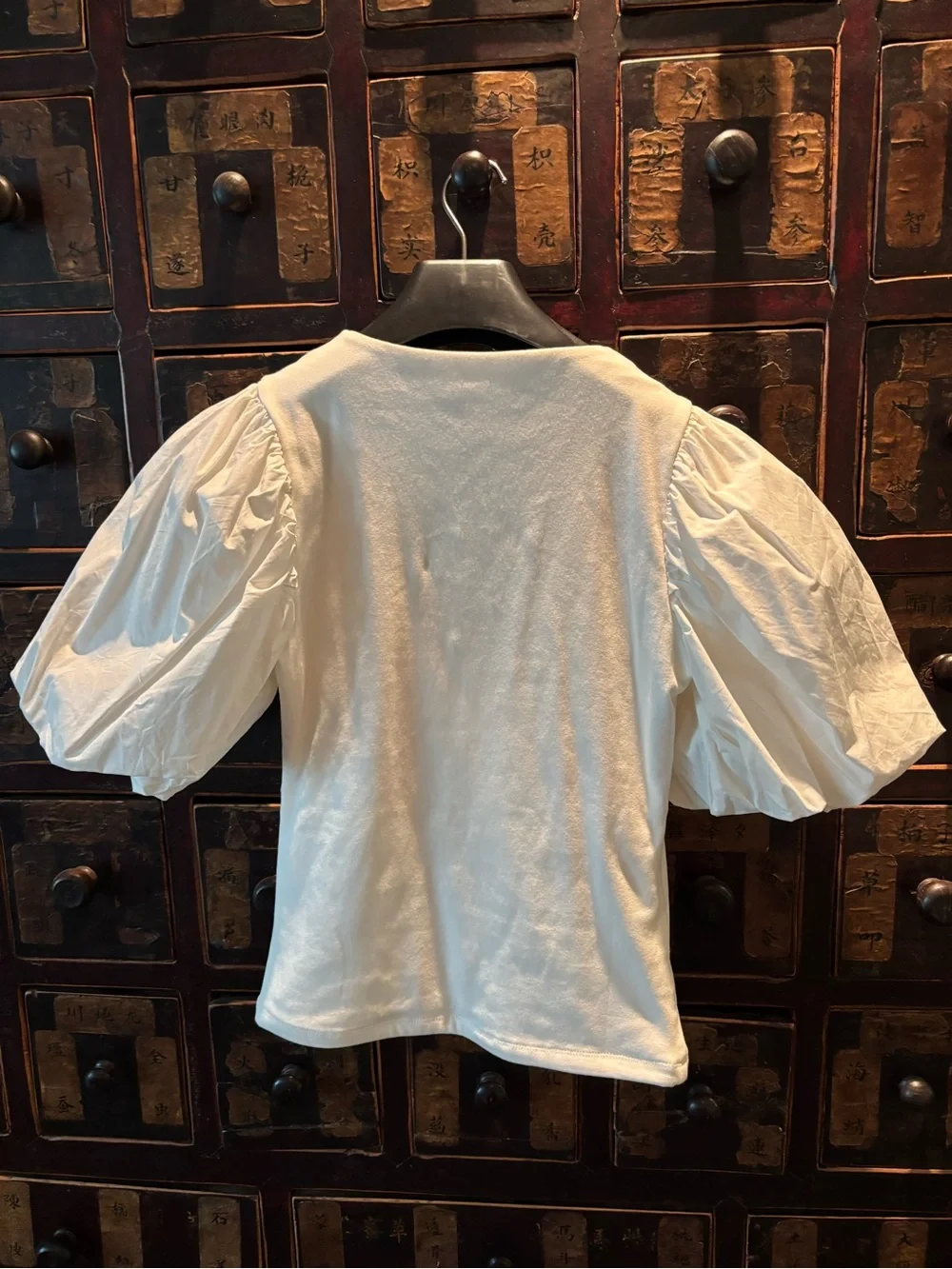 Maeve by Anthropologie White Puff-Sleeve Wrap Front Top